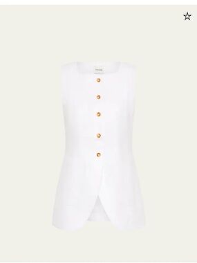 Posse Ivory Sleeveless Linen Button-Front Vest with Pockets